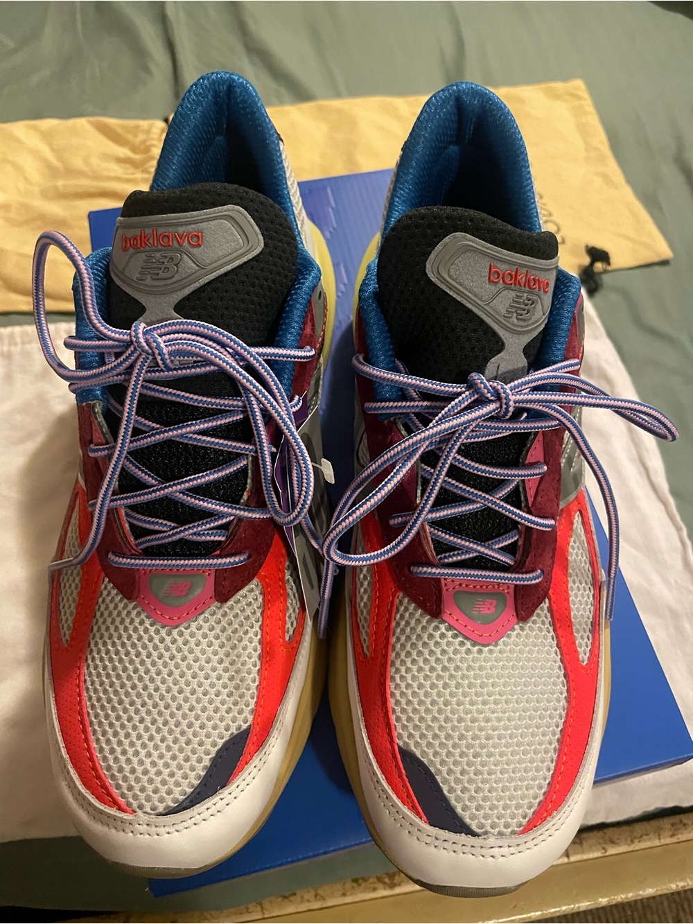 New Balance Men’s 990 Baklava Multicolor Lace-Up Sneakers - Red/Blue/Gray/Pink